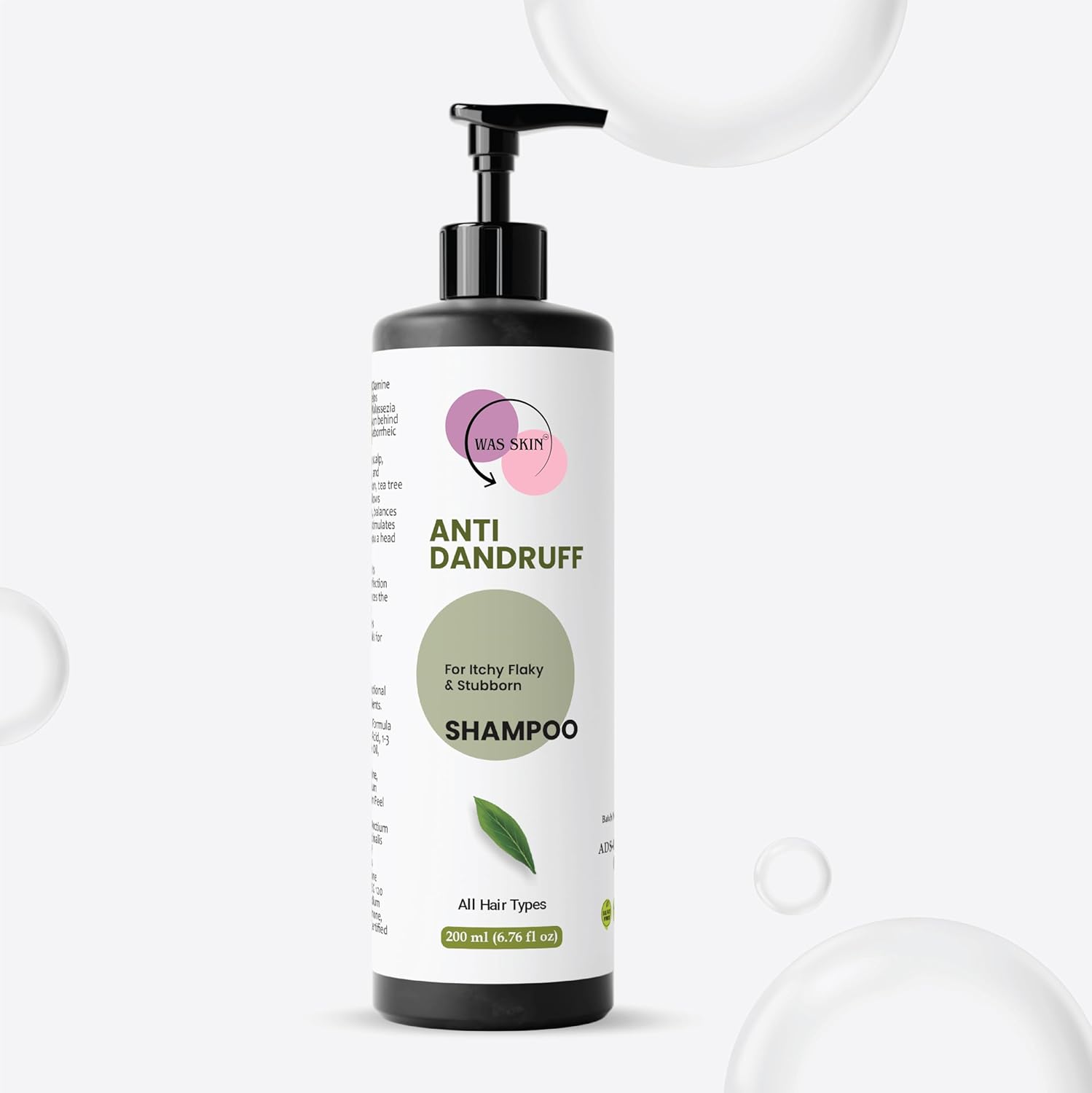 WAS SKIN Shampoo, Nourishing, Repairing, Smoothening, Dandruff Protection, All Hair Types, 200 ml (Anti Dandruff Shampoo)