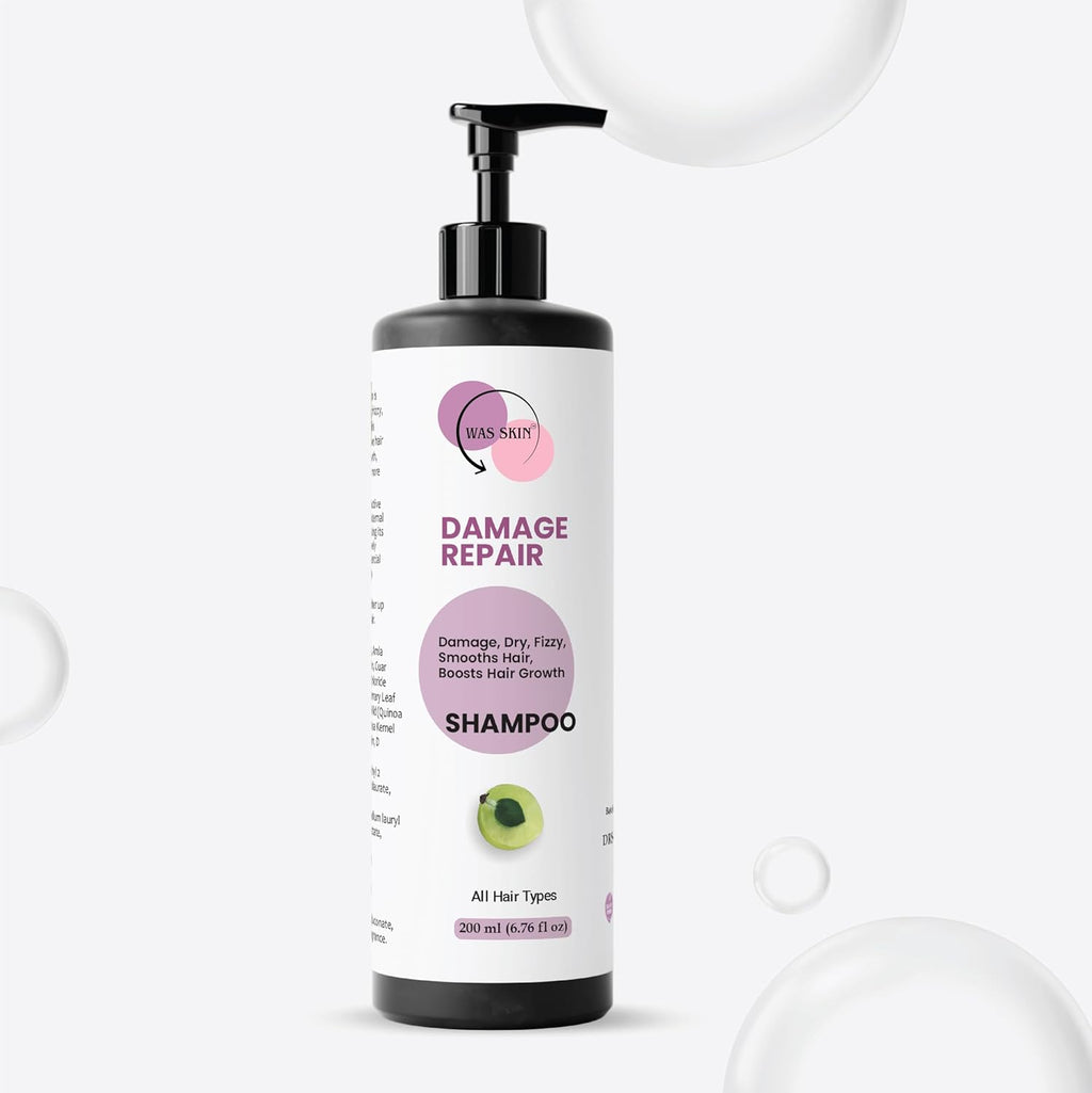 WAS SKIN Shampoo, Nourishing, Repairing, Smoothening, Dandruff Protection, All Hair Types, 200 ml (Damage Repair Shampoo)