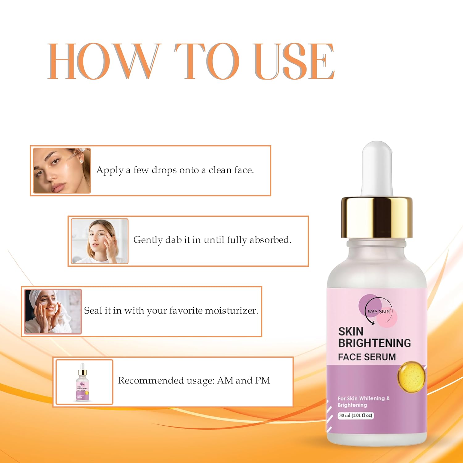 WAS SKIN Skin Brightening Face Serum, Dark Spot Corrector, 30 ml