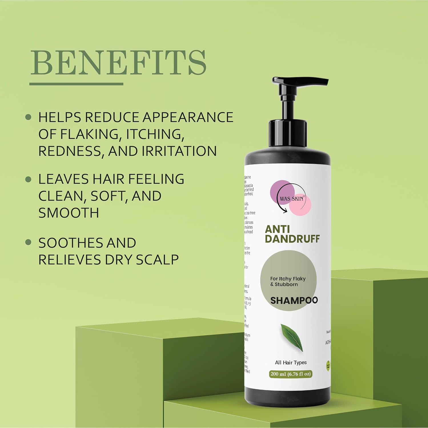 WAS SKIN Shampoo, Nourishing, Repairing, Smoothening, Dandruff Protection, All Hair Types, 200 ml (Anti Dandruff Shampoo)