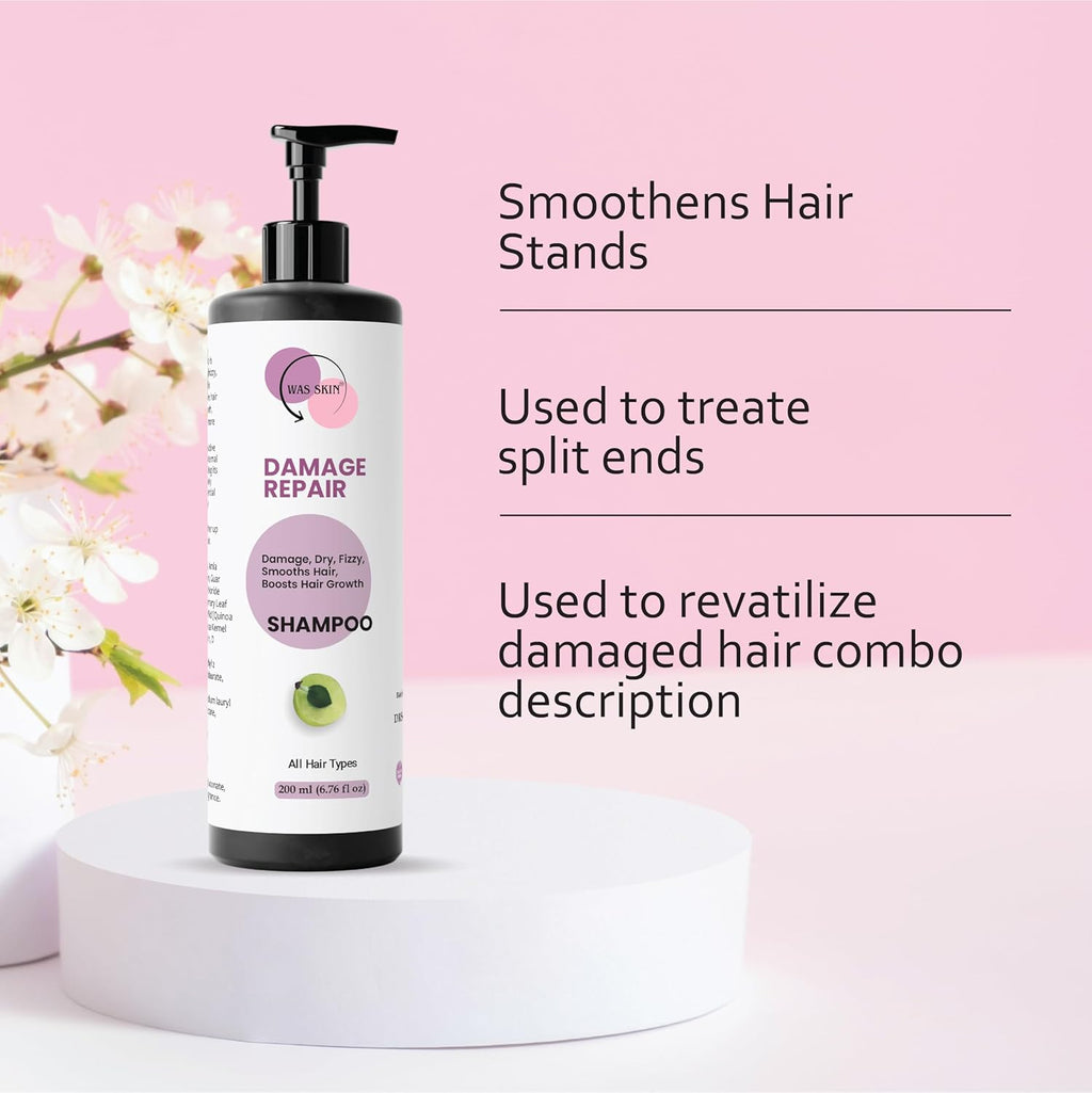 WAS SKIN Shampoo, Nourishing, Repairing, Smoothening, Dandruff Protection, All Hair Types, 200 ml (Damage Repair Shampoo)