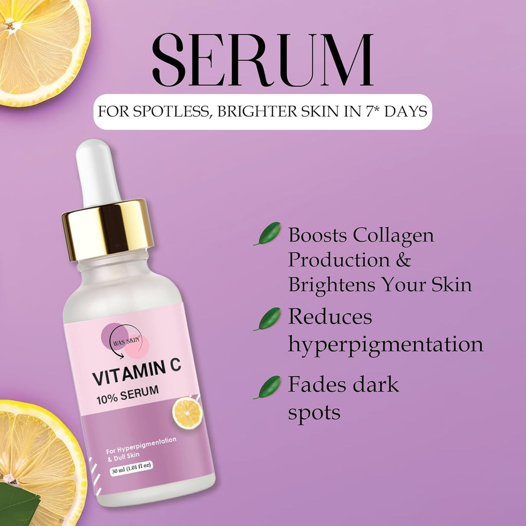 WAS SKIN Vitamin C 10% Serum for Skin Brightening, 30 ml