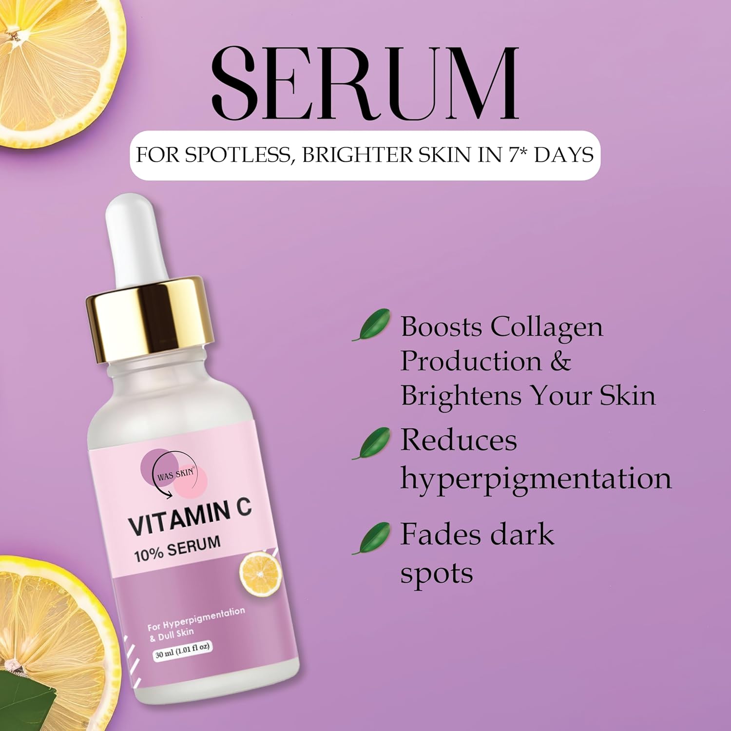 WAS SKIN Vitamin C 10% Serum for Skin Brightening, 30 ml
