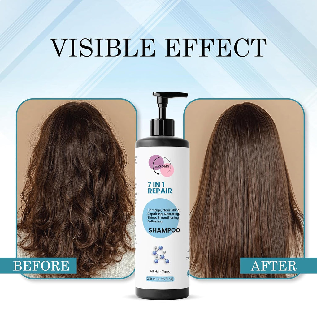 WAS SKIN Shampoo, Nourishing, Repairing, Smoothening, Dandruff Protection, All Hair Types, 200 ml (7 in 1 Repair Shampoo)
