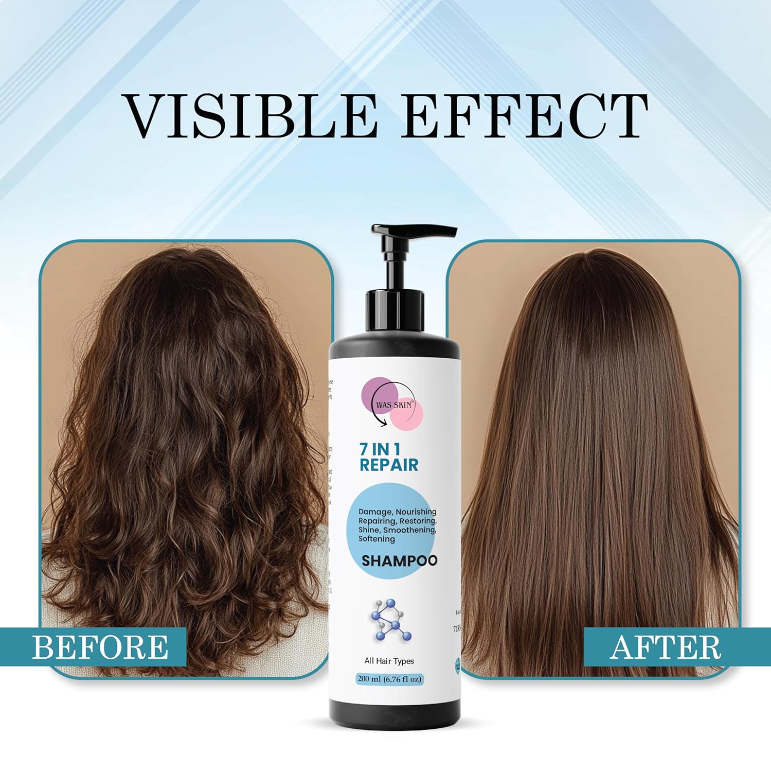 WAS SKIN Shampoo, Nourishing, Repairing, Smoothening, Dandruff Protection, All Hair Types, 200 ml (7 in 1 Repair Shampoo)