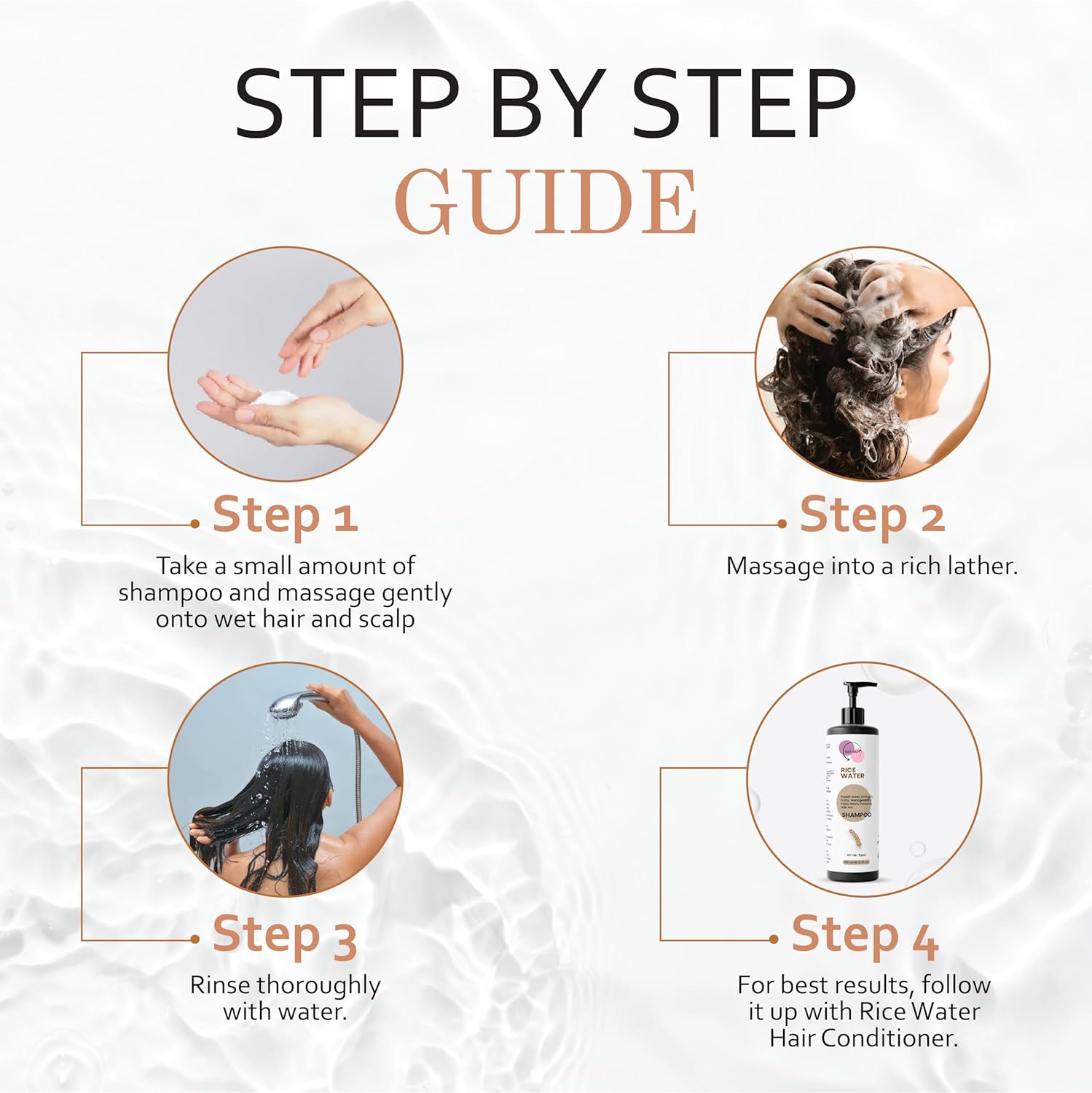 WAS SKIN Shampoo, Nourishing, Repairing, Smoothening, Dandruff Protection, All Hair Types, 200 ml (Rice Water Shampoo)