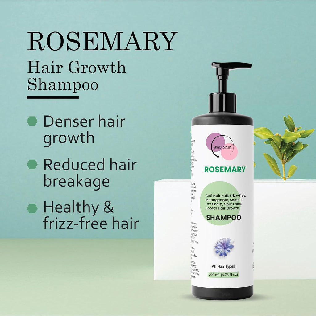WAS SKIN Shampoo, Nourishing, Repairing, Smoothening, Dandruff Protection, All Hair Types, 200 ml (Rosemary Shampoo)