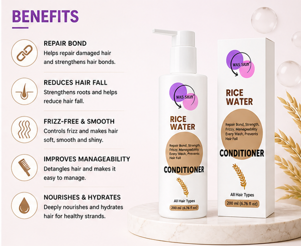 WAS SKIN 7 in 1 Repair Conditioner, Nourishing, Repairing, Smoothening, All Hair Types, 200ml (Rice Water Conditioner)