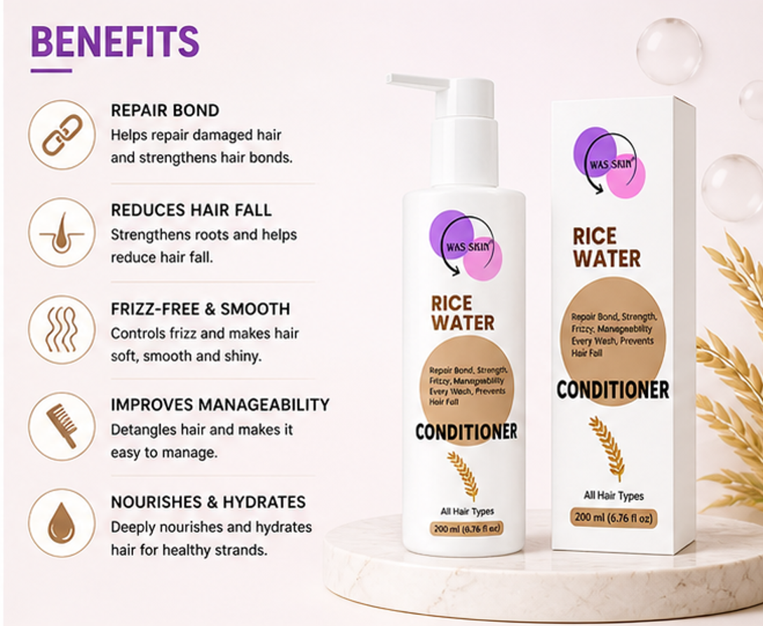 WAS SKIN 7 in 1 Repair Conditioner, Nourishing, Repairing, Smoothening, All Hair Types, 200ml (Rice Water Conditioner)
