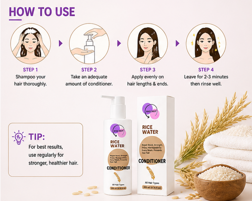 WAS SKIN 7 in 1 Repair Conditioner, Nourishing, Repairing, Smoothening, All Hair Types, 200ml (Rice Water Conditioner)