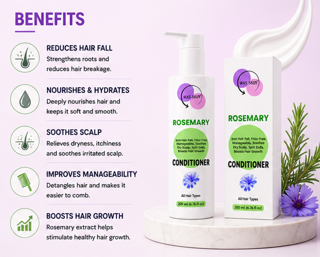 WAS SKIN 7 in 1 Repair Conditioner, Nourishing, Repairing, Smoothening, All Hair Types, 200ml (Rosemary Conditioner)