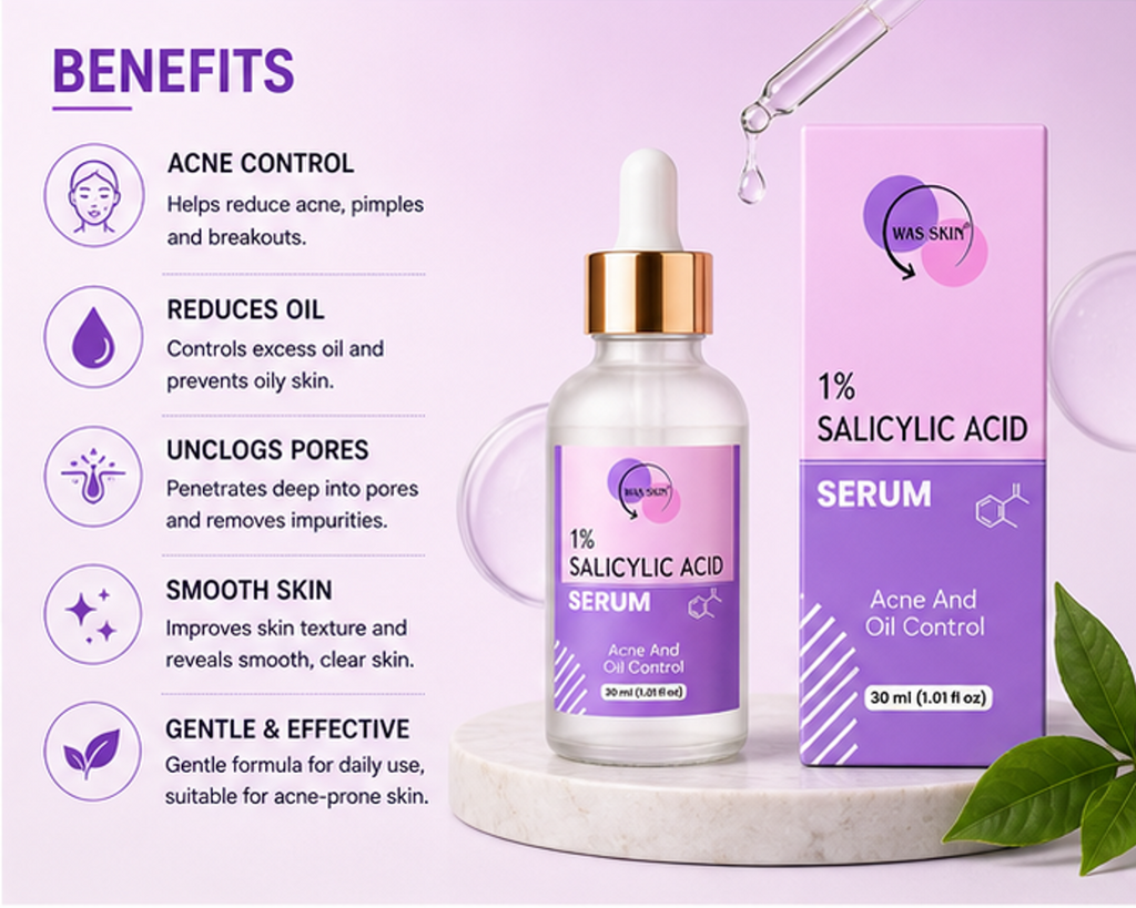 WAS SKIN 1% Salicylic Face Serum, Dark Spot Corrector, 30 ml