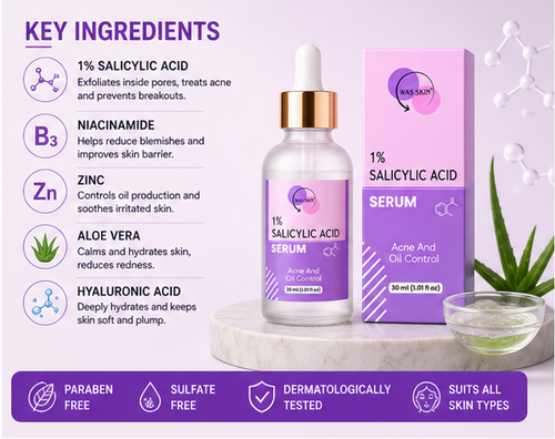 WAS SKIN 1% Salicylic Face Serum, Dark Spot Corrector, 30 ml