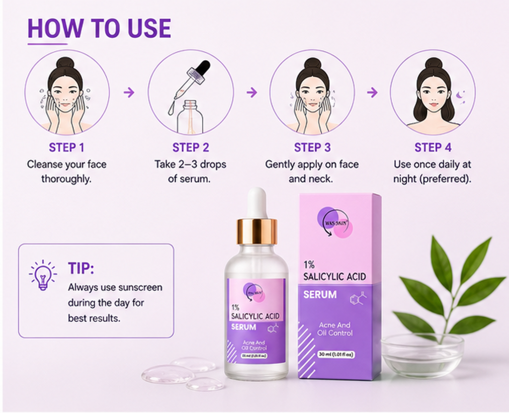 WAS SKIN 1% Salicylic Face Serum, Dark Spot Corrector, 30 ml