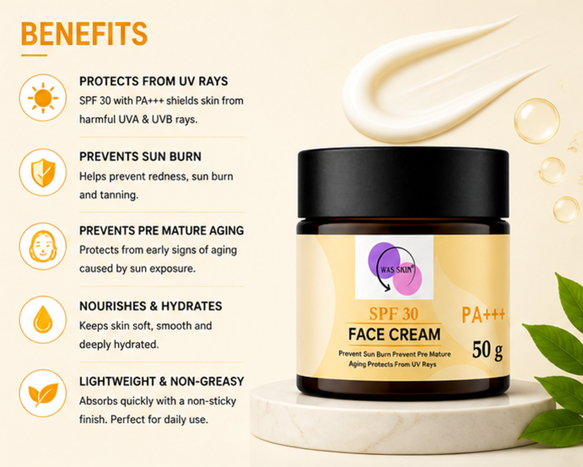 WAS SKIN Face Cream, Rapid Wrinkle Repair, Anti Ageing, Darkspots Corrector 50 g (SPF 30 Face Cream)