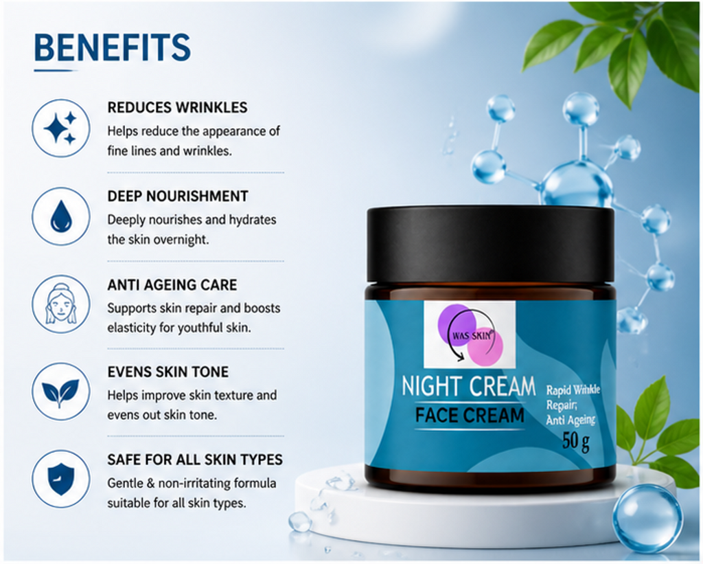 WAS SKIN Face Cream, Rapid Wrinkle Repair, Anti Ageing, Darkspots Corrector 50 g (Night Face Cream)