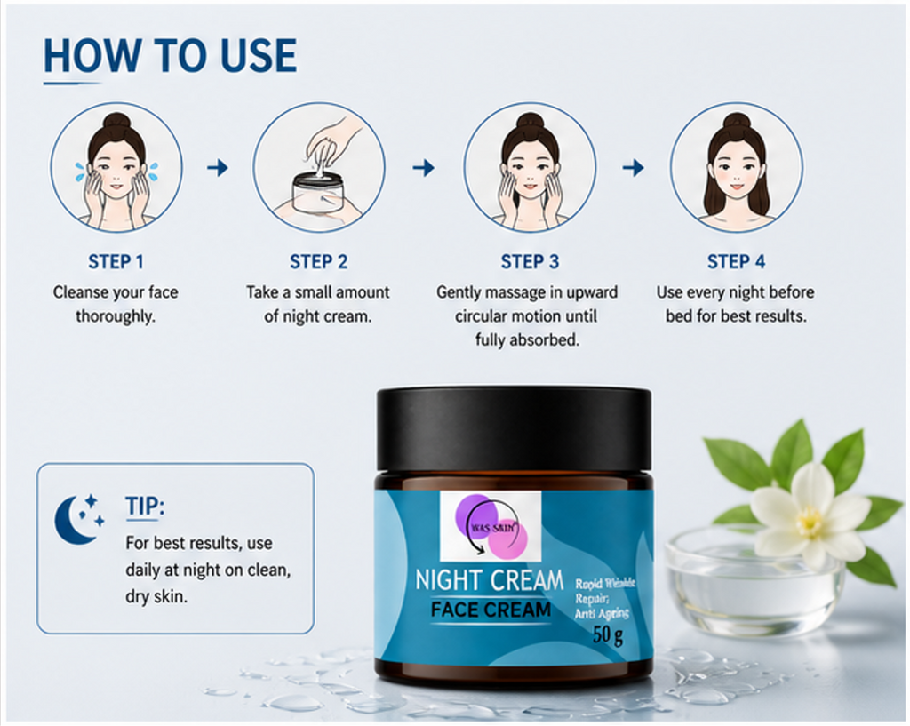 WAS SKIN Face Cream, Rapid Wrinkle Repair, Anti Ageing, Darkspots Corrector 50 g (Night Face Cream)