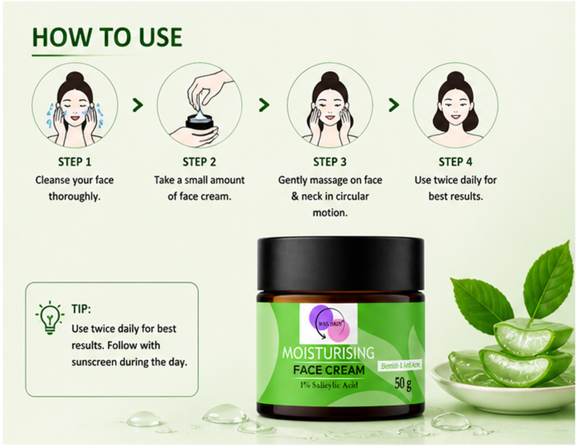 WAS SKIN Face Cream, Rapid Wrinkle Repair, Anti Ageing, Darkspots Corrector 50 g (Moisturising Face Cream)