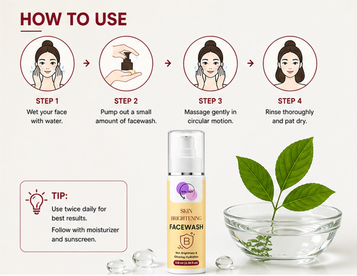 WAS SKIN® Skin Brightening Facewash, Glowing Hydration, 100 ml (Skin Brightening Facewash)