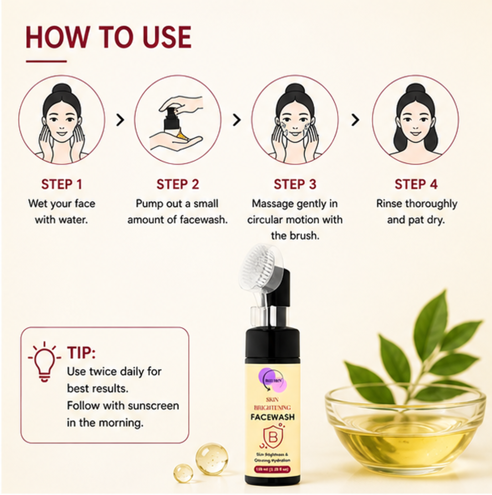 WAS SKIN Green Tea Facewash with Built-In Cleansing Brush, 150 ml (Skin Brightening Facewash with Applicator)