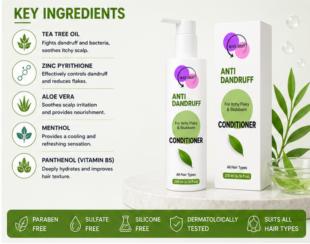 WAS SKIN 7 in 1 Repair Conditioner, Nourishing, Repairing, Smoothening, All Hair Types, 200ml (Anti Dandruff Conditioner)