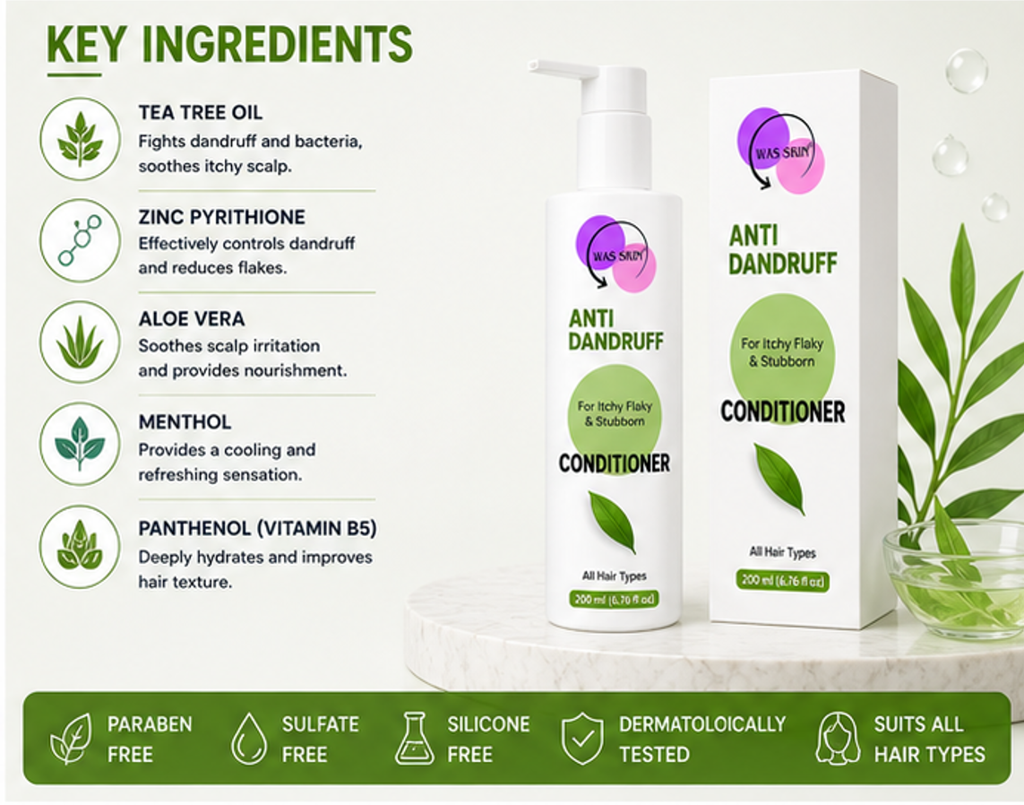 WAS SKIN 7 in 1 Repair Conditioner, Nourishing, Repairing, Smoothening, All Hair Types, 200ml (Anti Dandruff Conditioner)