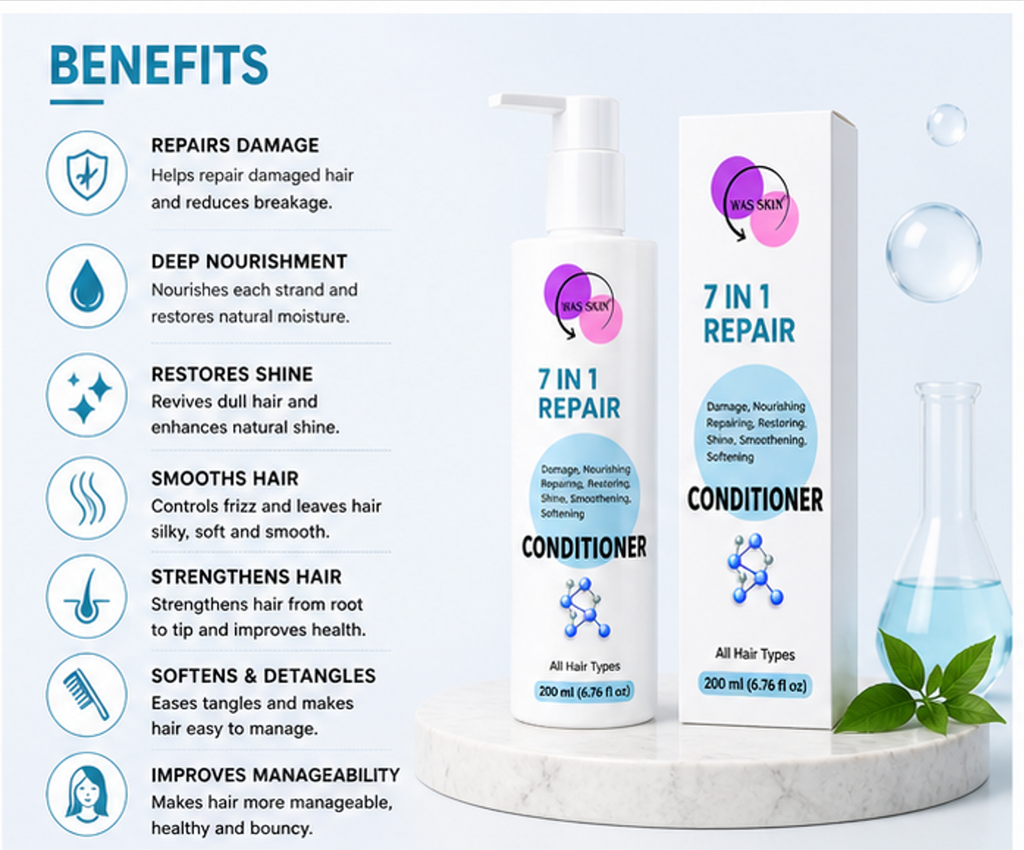 WAS SKIN 7 in 1 Repair Conditioner, Nourishing, Repairing, Smoothening, All Hair Types, 200ml (7 in 1 Repair Conditioner)