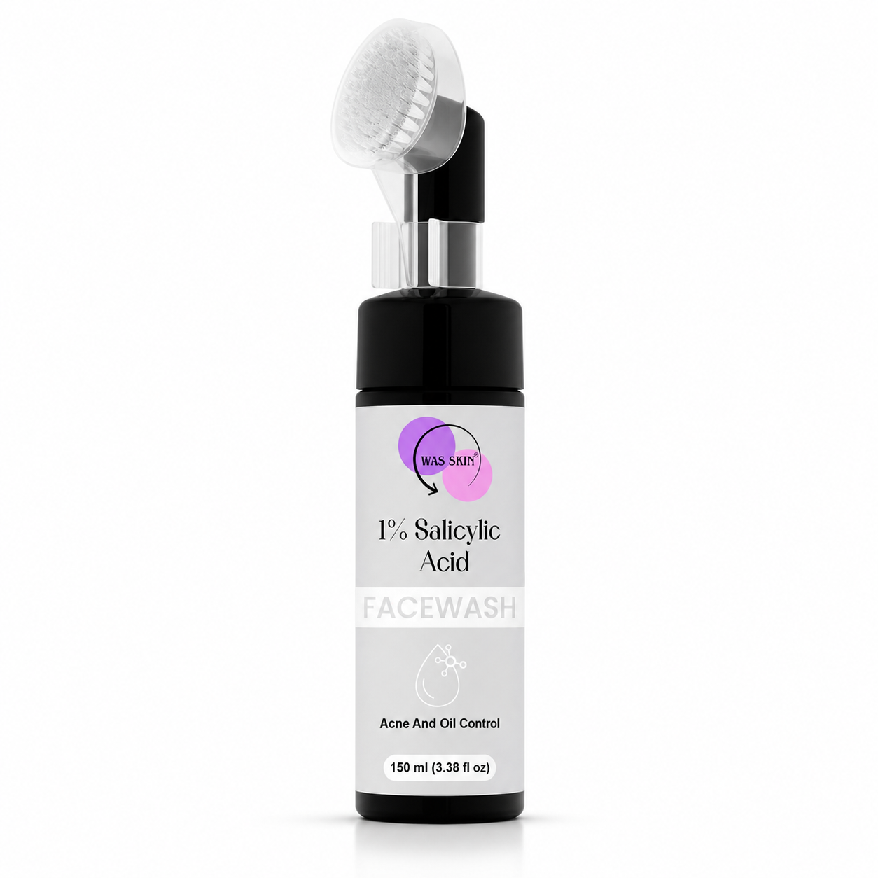 WAS SKIN Green Tea Facewash with Built-In Cleansing Brush, 150 ml (1% Silacylic Acid Facewash with Applicator)